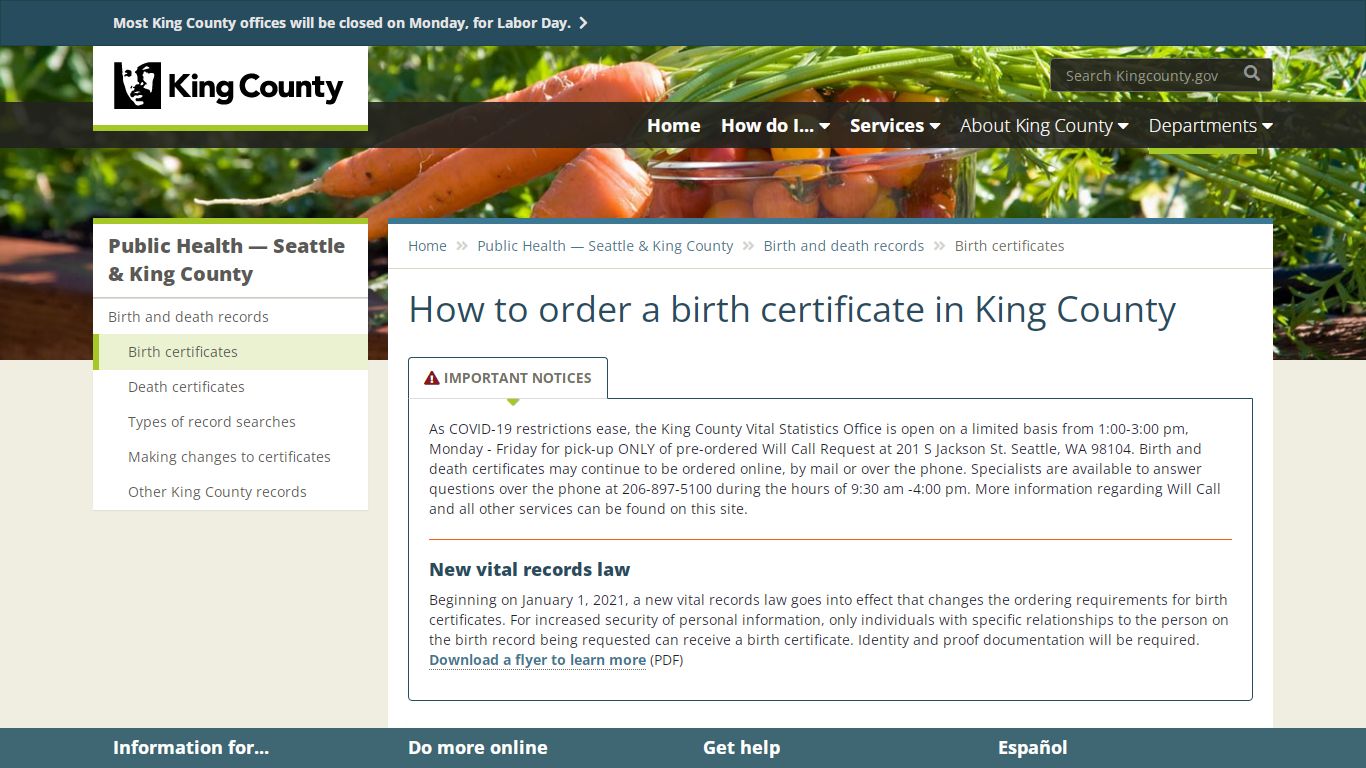 How to order a birth certificate in King County - King County